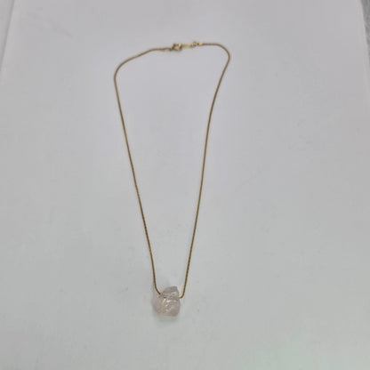 Necklace 14K Gold Over Brass GF Raw Quartz Pendant SIZE 14" Cute Dainty Jewelry