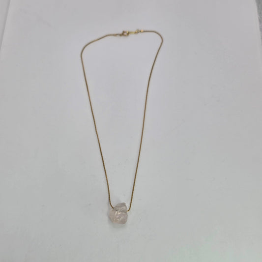 Necklace 14K Gold Over Brass GF Raw Quartz Pendant SIZE 14" Cute Dainty Jewelry