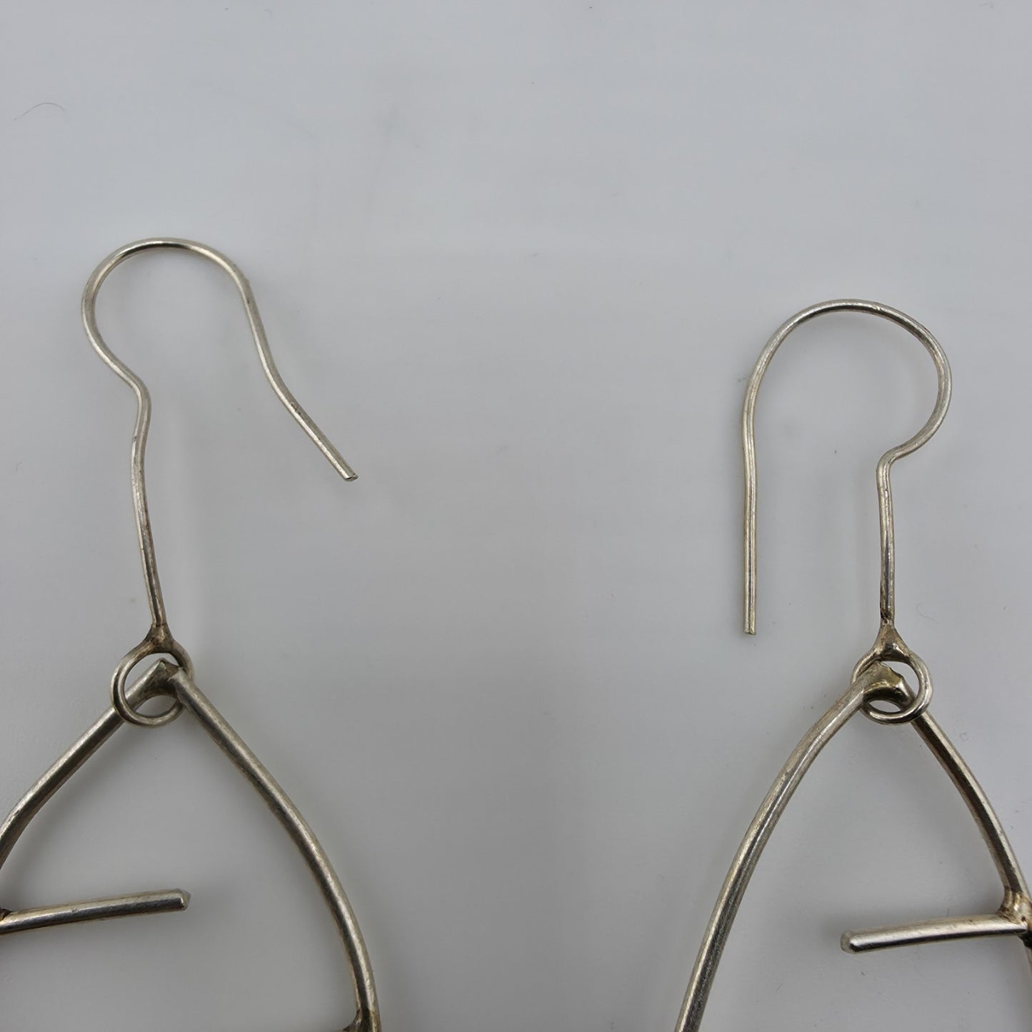 Sterling Silver Abstract Leaf Dangle Earrings Modernist Wire Design 925