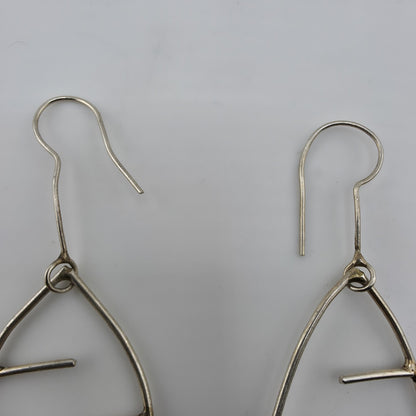 Sterling Silver Abstract Leaf Dangle Earrings Modernist Wire Design 925