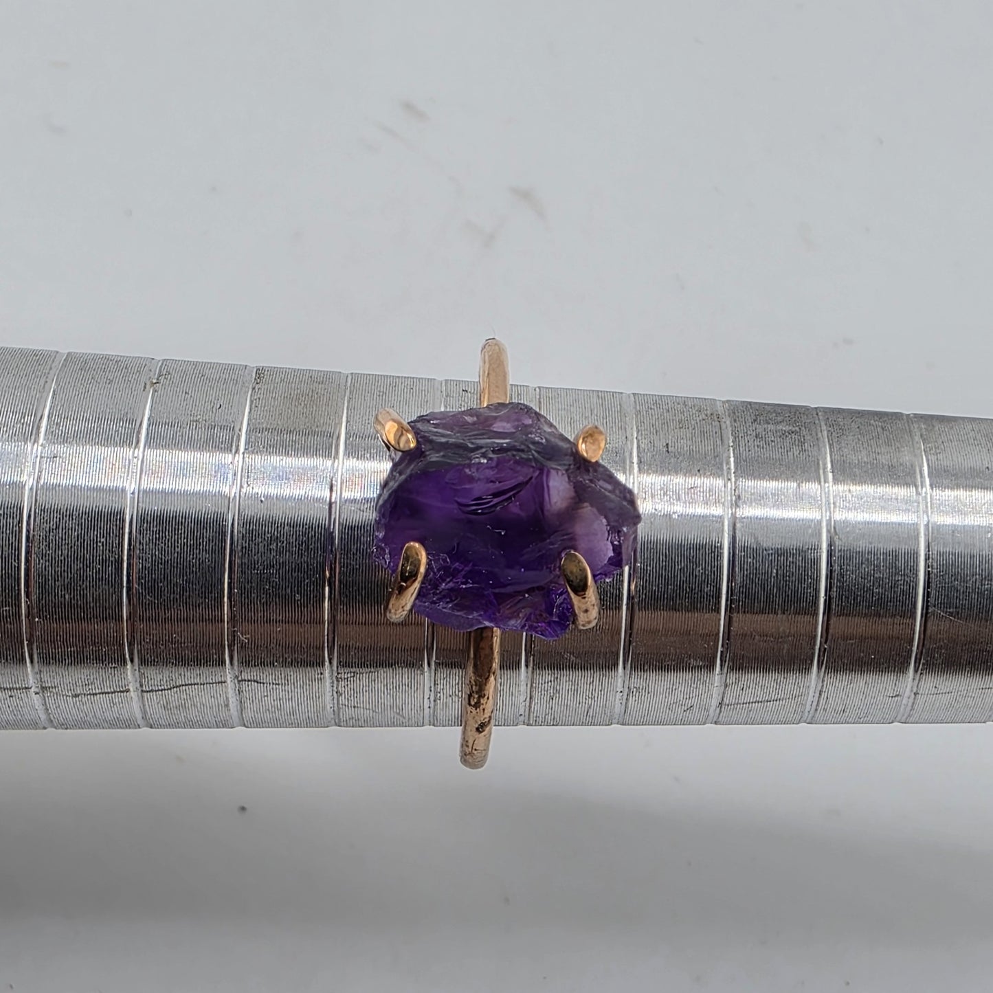 Ring Copper Natural African Amethyst Rough Raw Purple Stone Size 10
