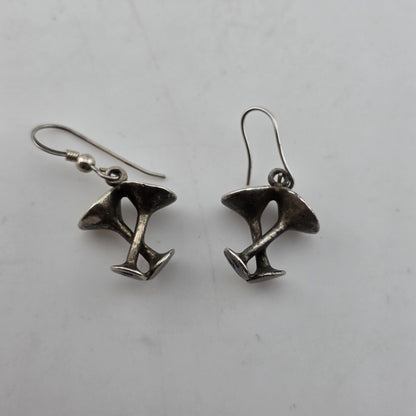 Sterling Silver Earrings 925 Vintage Martini Glass Drop Vintage Patina Signed