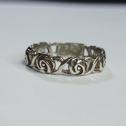 925 Sterling Silver Ring Filigree Rose Floral Band Size 9.75 Boho Romant