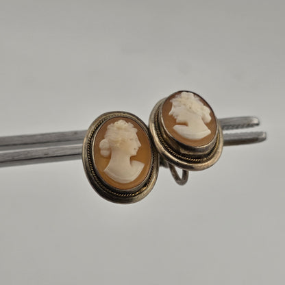 800 Silver  Antique Cameo Screw Back Earrings Vintage European Jewelry