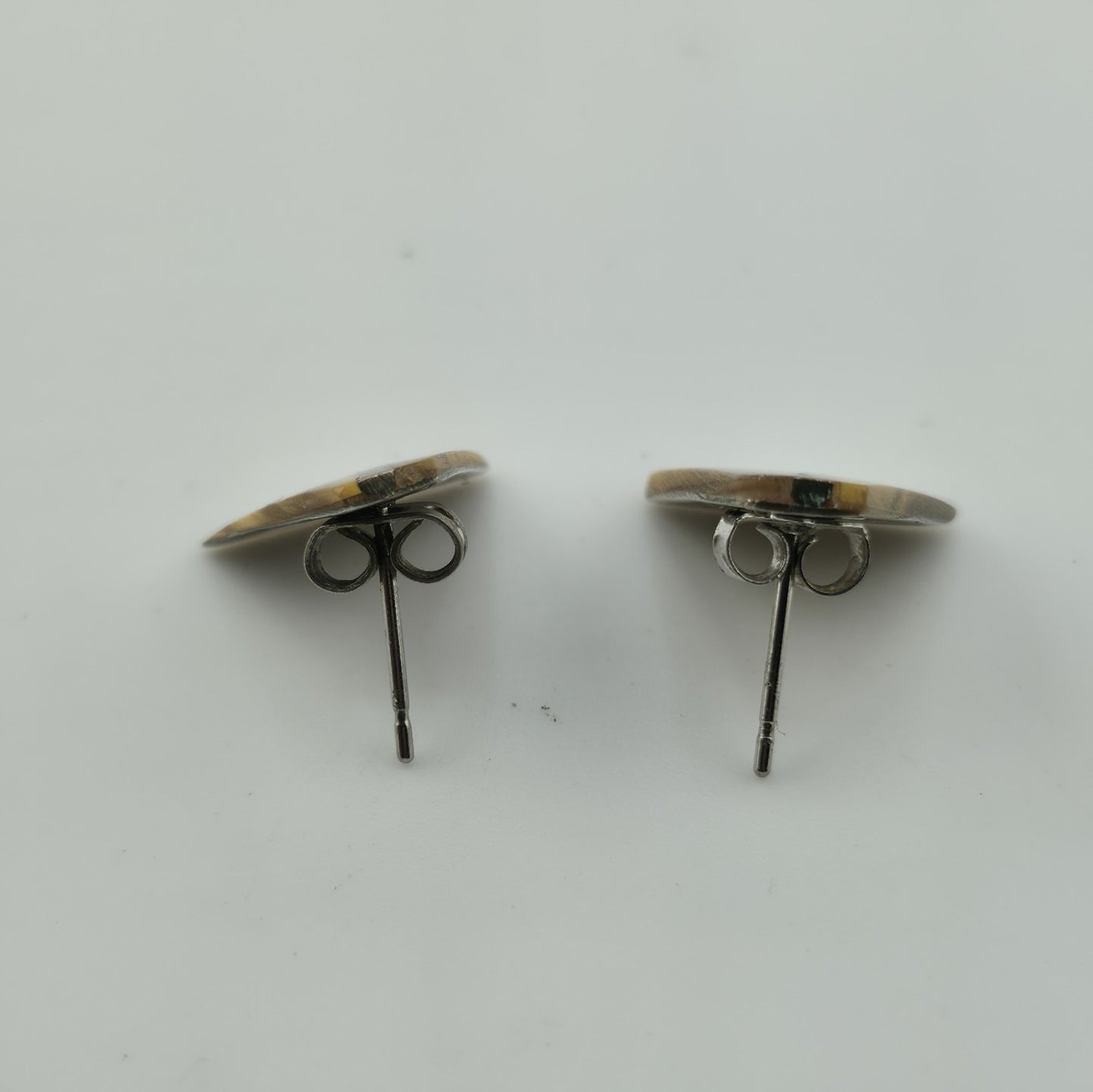 Sterling Silver Carved Gold Tone Stone Triangle Shield Earrings Vintage MCM