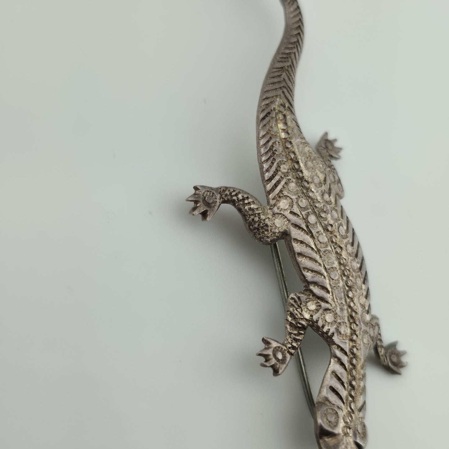 Sterling Silver 925 Lizard Pin Brooch 2.7" Patina Vintage Animal Jewelry