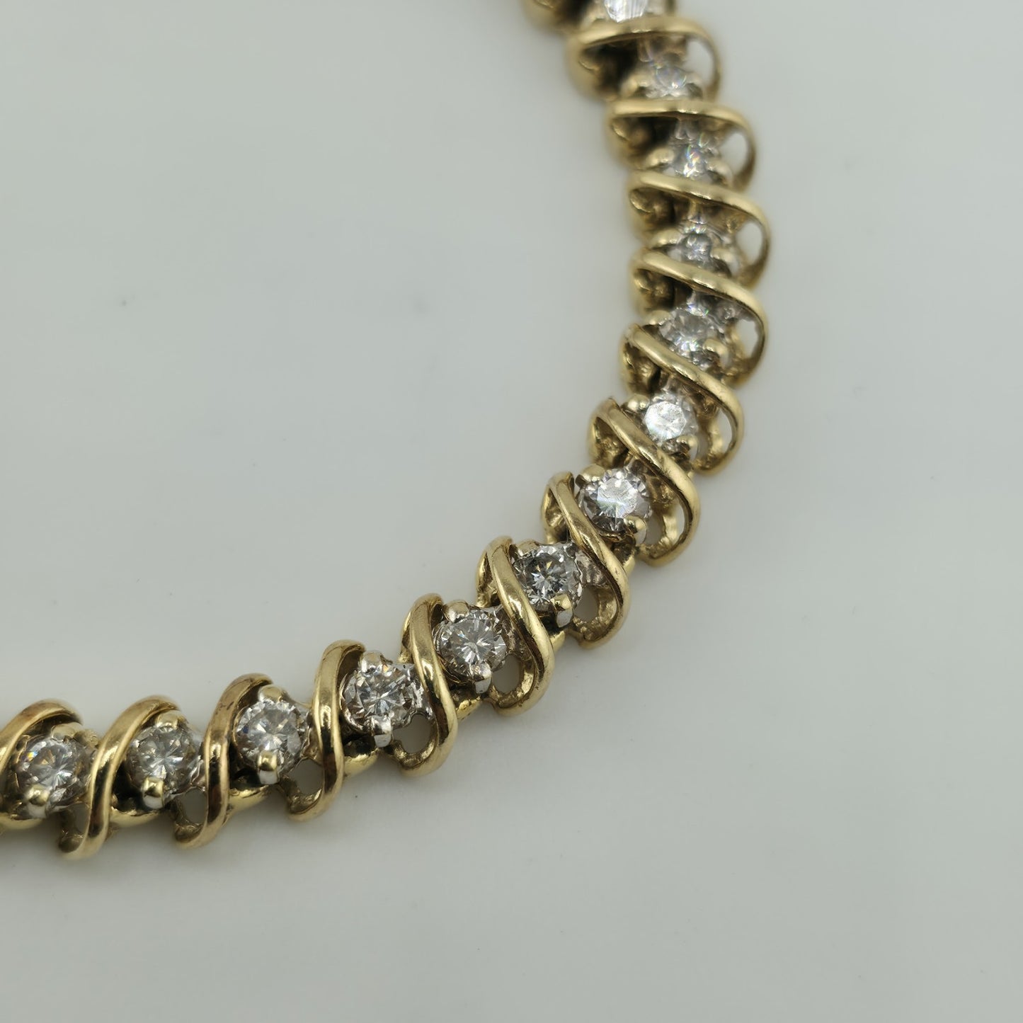 14k Yellow Gold 1.50CT Round Cut Diamond "S" Link S Figure Tennis Bracelet 7"