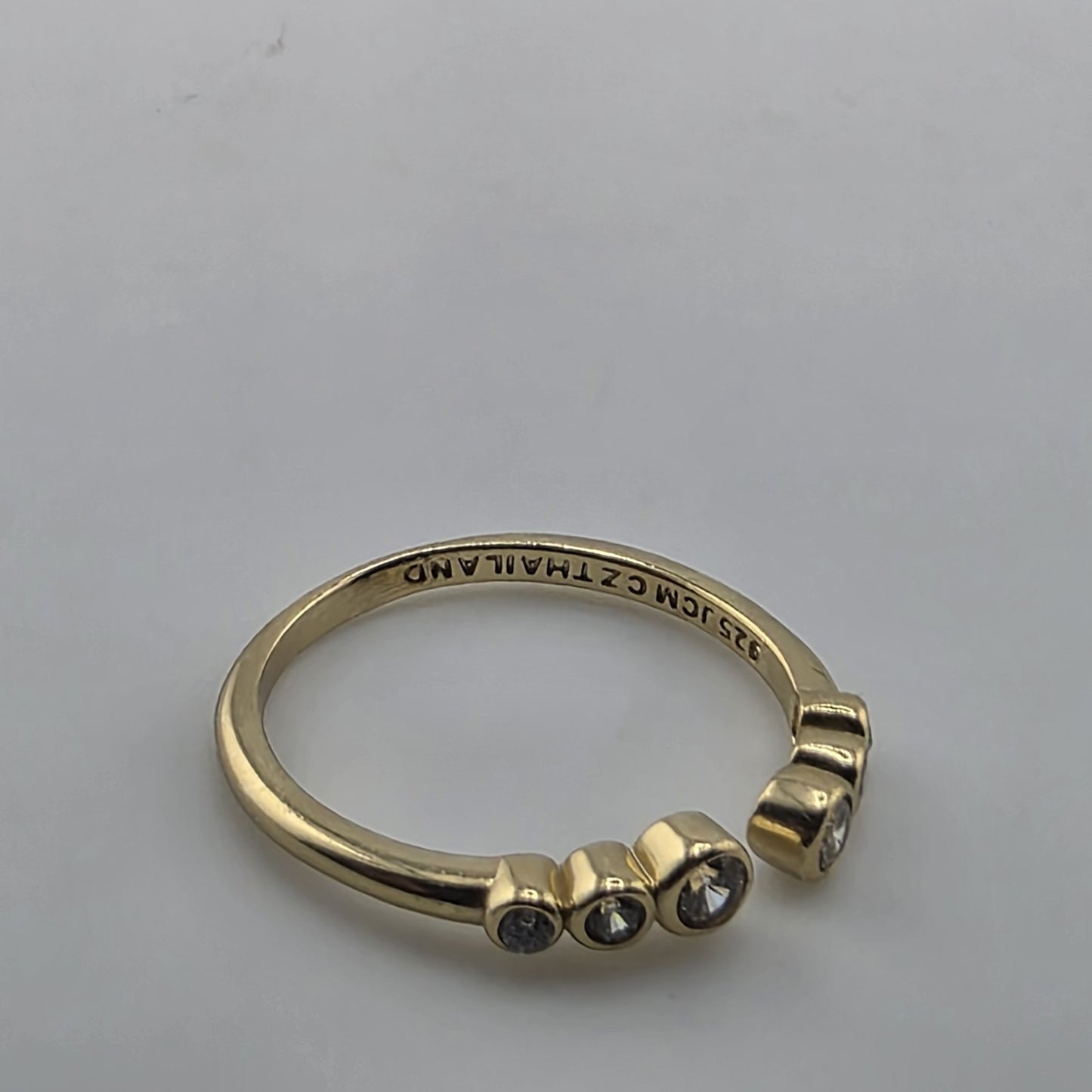 Gold Plated 925 Sterling Silver CZ Adjustable Ring Dainty Stackable Open Band