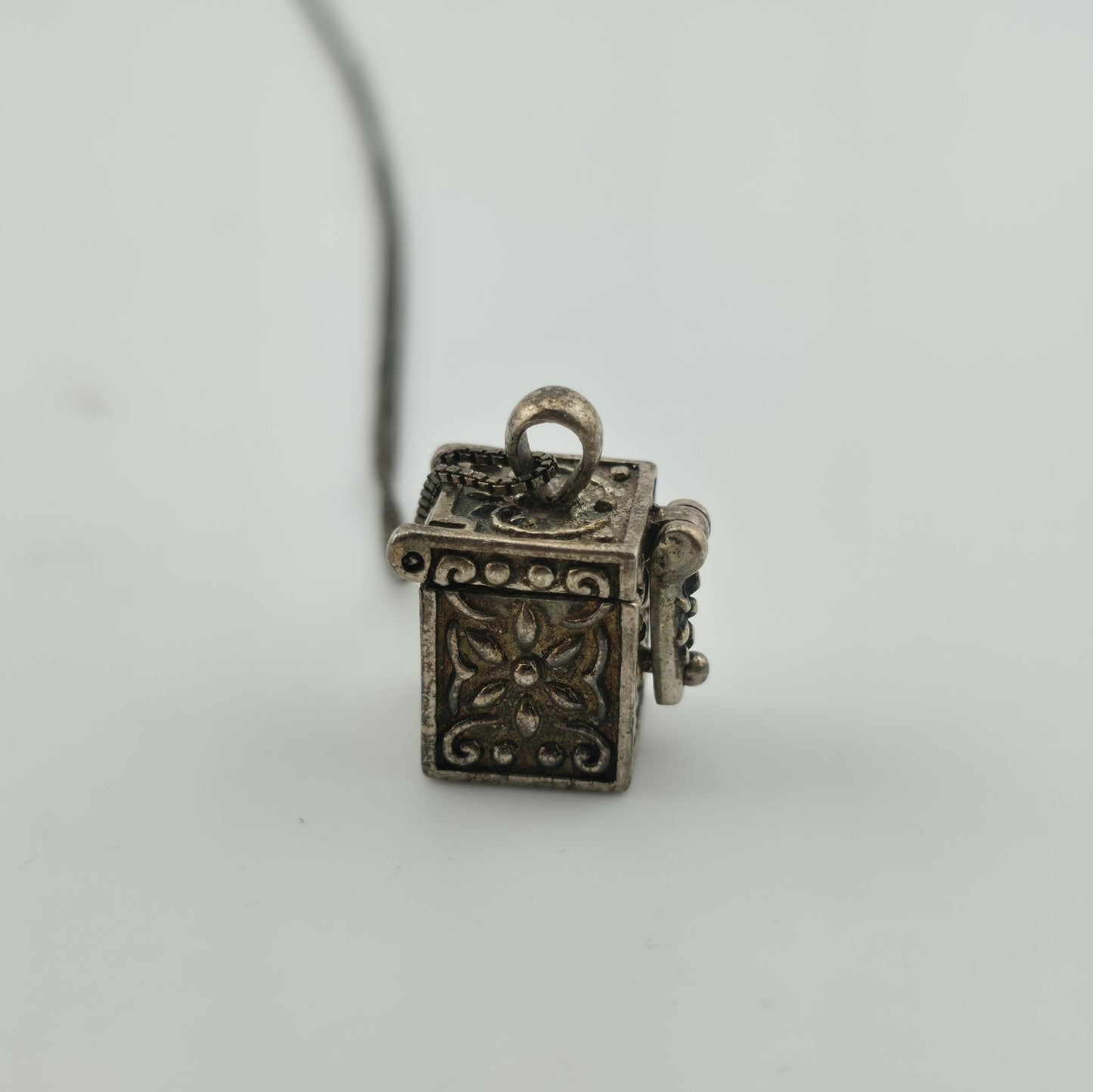Vintage Sterling Silver Prayer Box Charm Pendant Cross Christian 925 16" Necklac