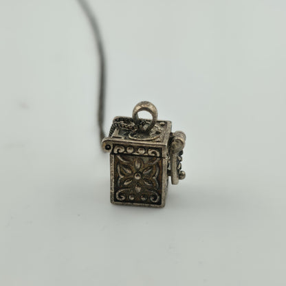 Vintage Sterling Silver Prayer Box Charm Pendant Cross Christian 925 16" Necklac