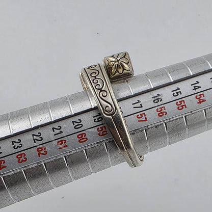 Sterling Silver Rinf Etched Bypass Size 9 Adjustable Vintage