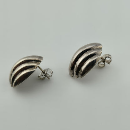 Vintage NF Sterling Silver Puffy Earrings 925 Ornate Textured Design Patina