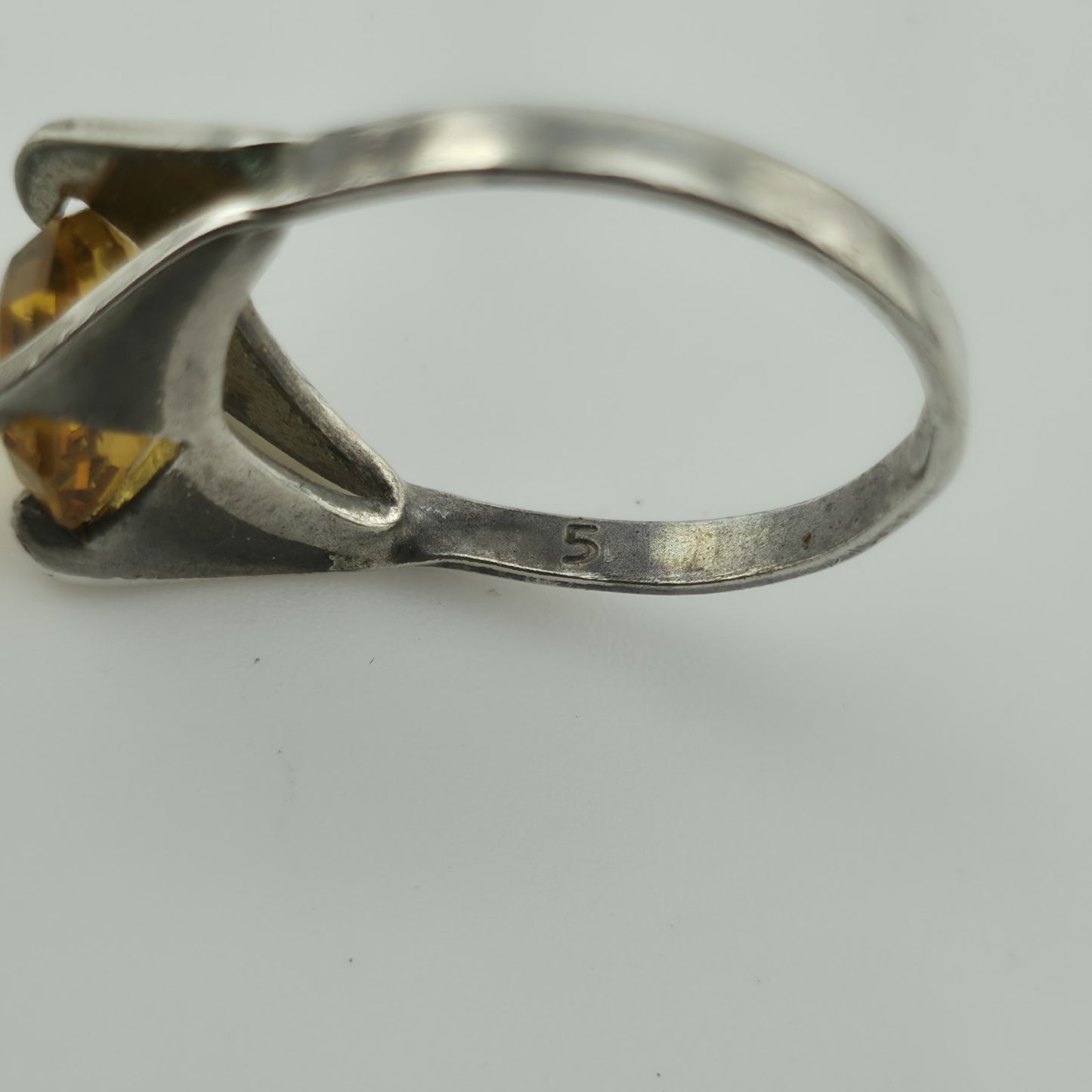 Citrine Quartz Ring 925 Sterling Silver Solitaire Vintage Yellow Stone 4.75