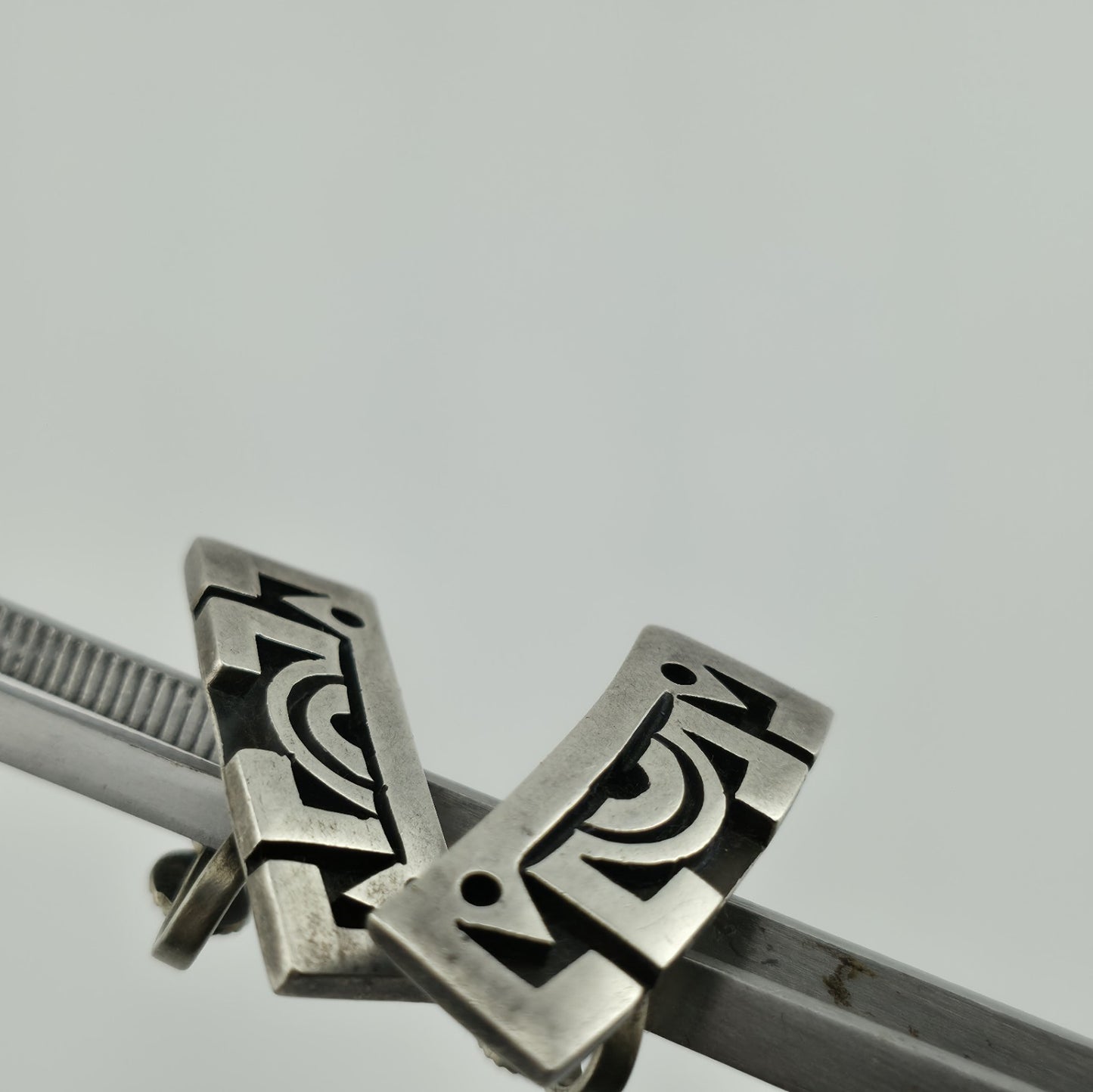 STERLING SILVER Earring ARTISAN MODERNIST Tribal Abstract Vintage Geometric