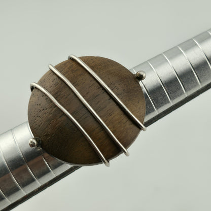 925 Sterling Silver Ring dark Wood Bold Abstract MCM unique Adjustable