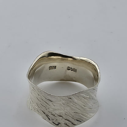 Sterling Silver 925 Textured Wave Organic Abstract Band Ring Size 6 DbM