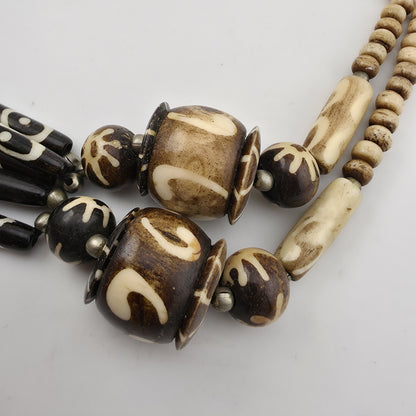Tribal Necklace Tibetan dZi African Batik Beads Vintage 30in