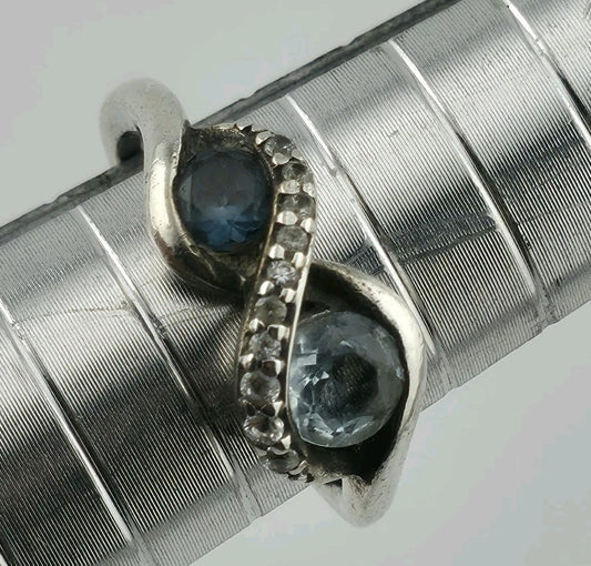 Brilliance 925 Sterling Silver Genuine Blue Topaz White Sapphire Bypass 5.75