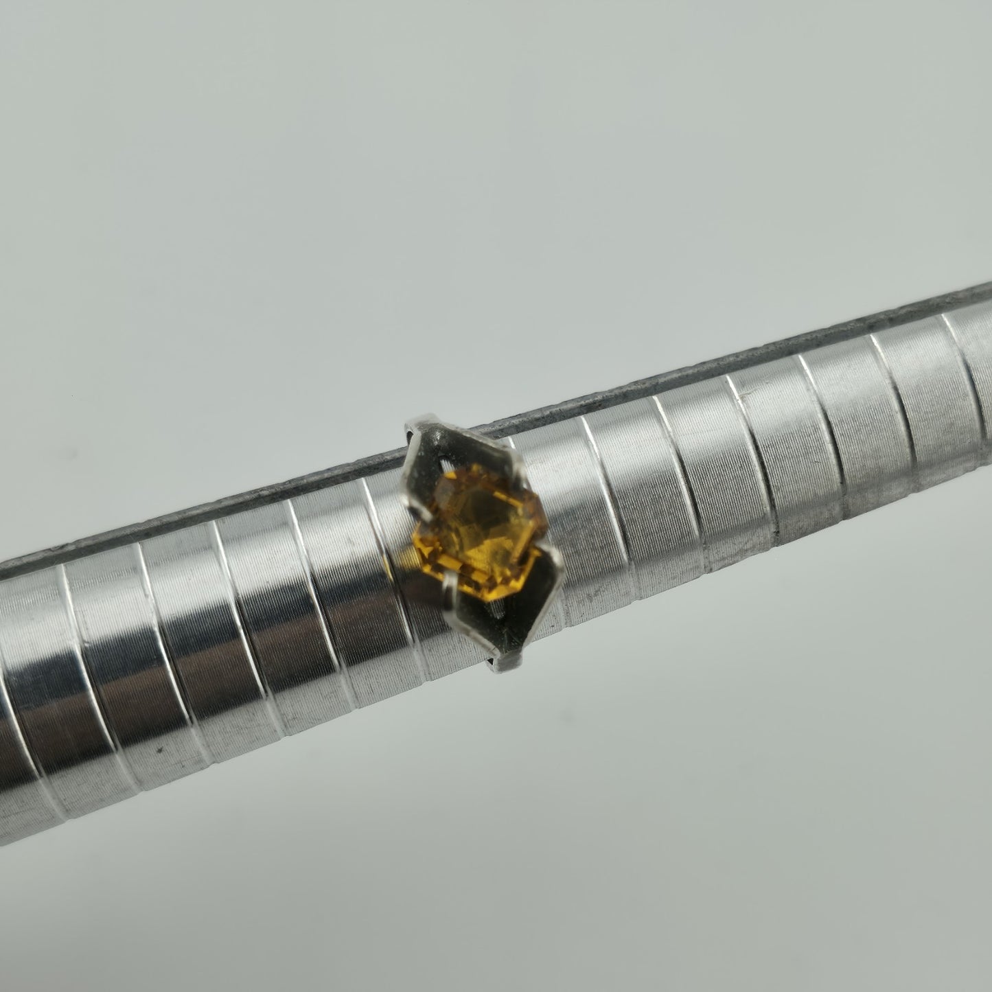 Citrine Quartz Ring 925 Sterling Silver Solitaire Vintage Yellow Stone 4.75