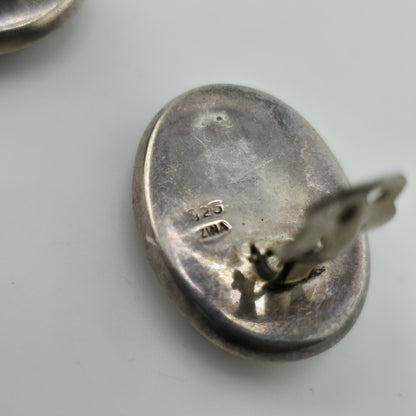 ZINA 925 Sterling Silver Clip On Earrings Vintage Black Onyx Dome Non Pierce