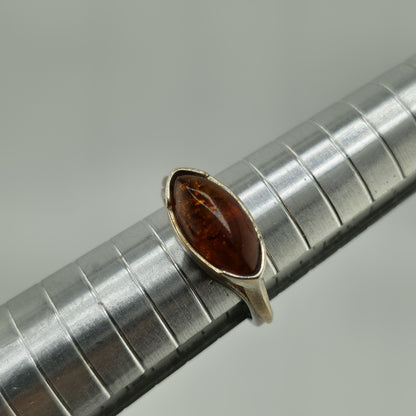 Baltic Amber Sterling Silver Ring Oval Stone Geometrical Modernist 6.5 Polish