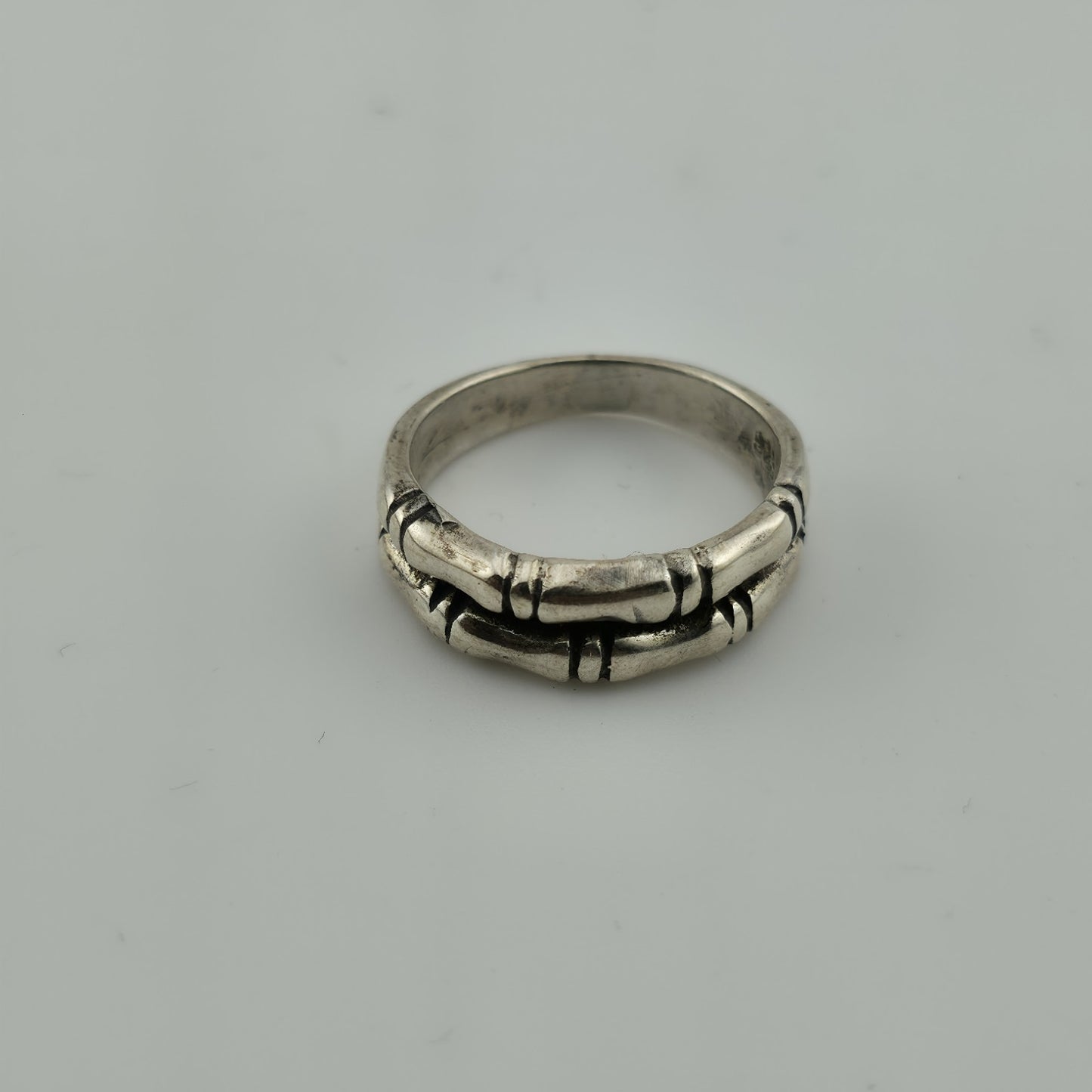 Bone Bamboo Textured Ring 925 Sterling Silver Jewelry Signed MD Size 6.5