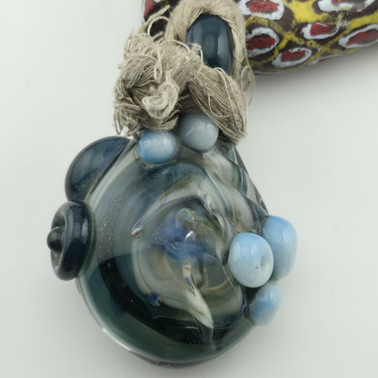 Handmade African Trade Bead & Lampwork Glass Pendant Necklace – 17" Drop Boho Tribal Folk Art