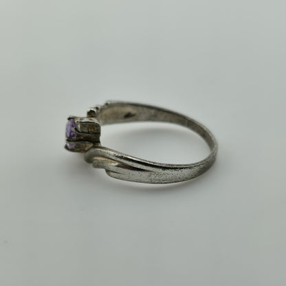 Sterling Silver 925 Amethyst Ring CZ Accent Swirl Band Vintage Size 7.25