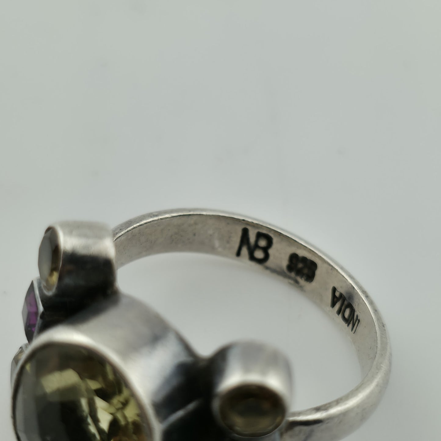 NICKY BUTLER NB Sterling Silver Green Purple  Gemstone Ring sz 7.75