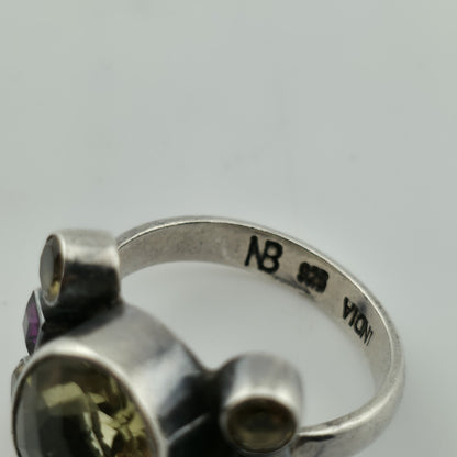 NICKY BUTLER NB Sterling Silver Green Purple  Gemstone Ring sz 7.75