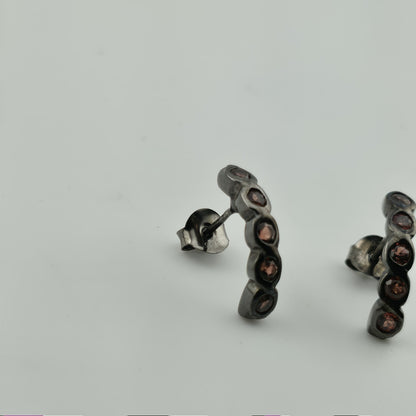 Artisan Handmade Garnet Earrings in 925 Black Sterling Silver Unique Organic