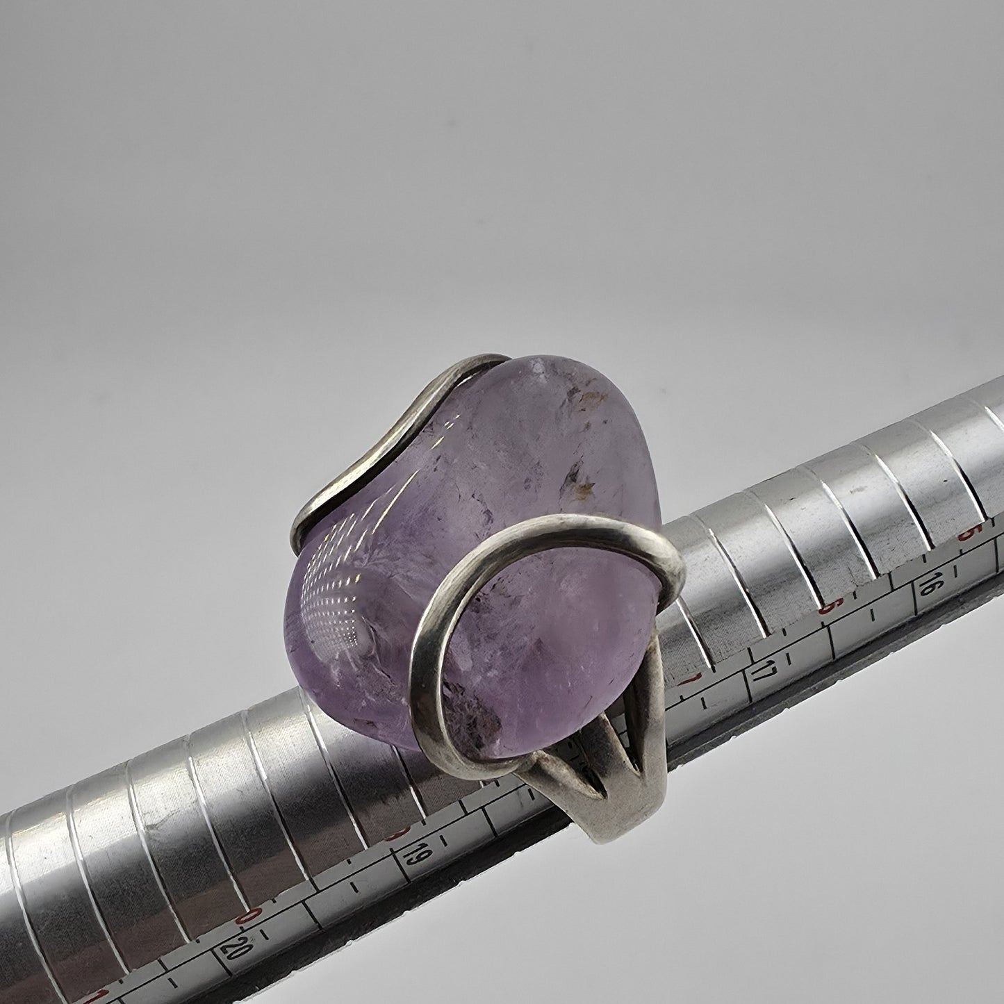 Vintage Bali Amethyst Chunky Ring 950 Silver Modernist Statement Size 9
