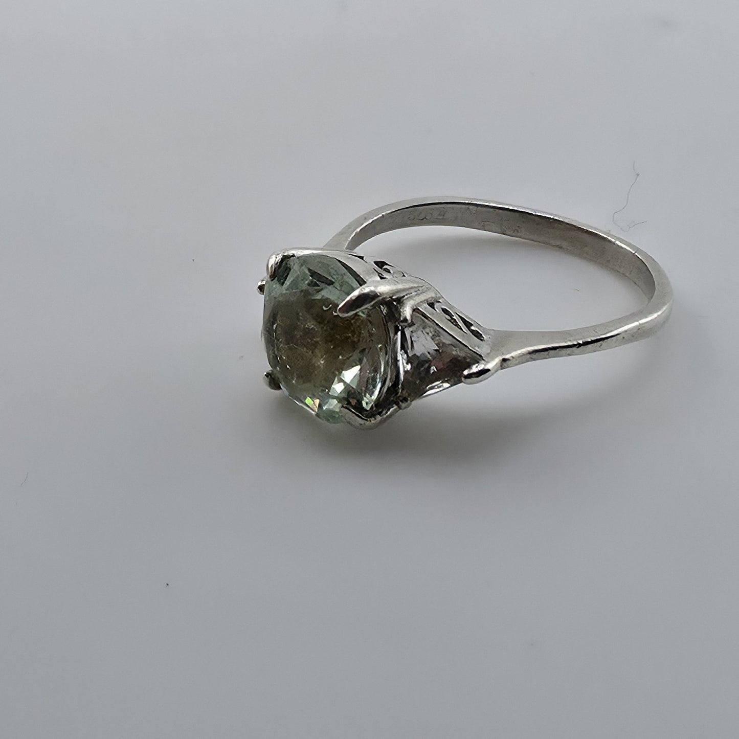 Sterling Silver Ring Blue-Green Stone with Clear Accents Filigree 925 Size 6