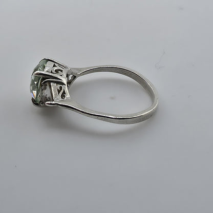 Sterling Silver Ring Blue-Green Stone with Clear Accents Filigree 925 Size 6