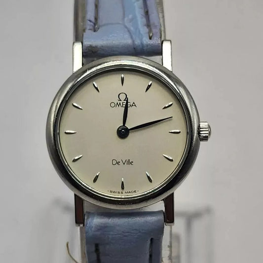 Omega Watch De Ville 5951111 22mm Womens Silver Light Blue Analog 13 Jewels
