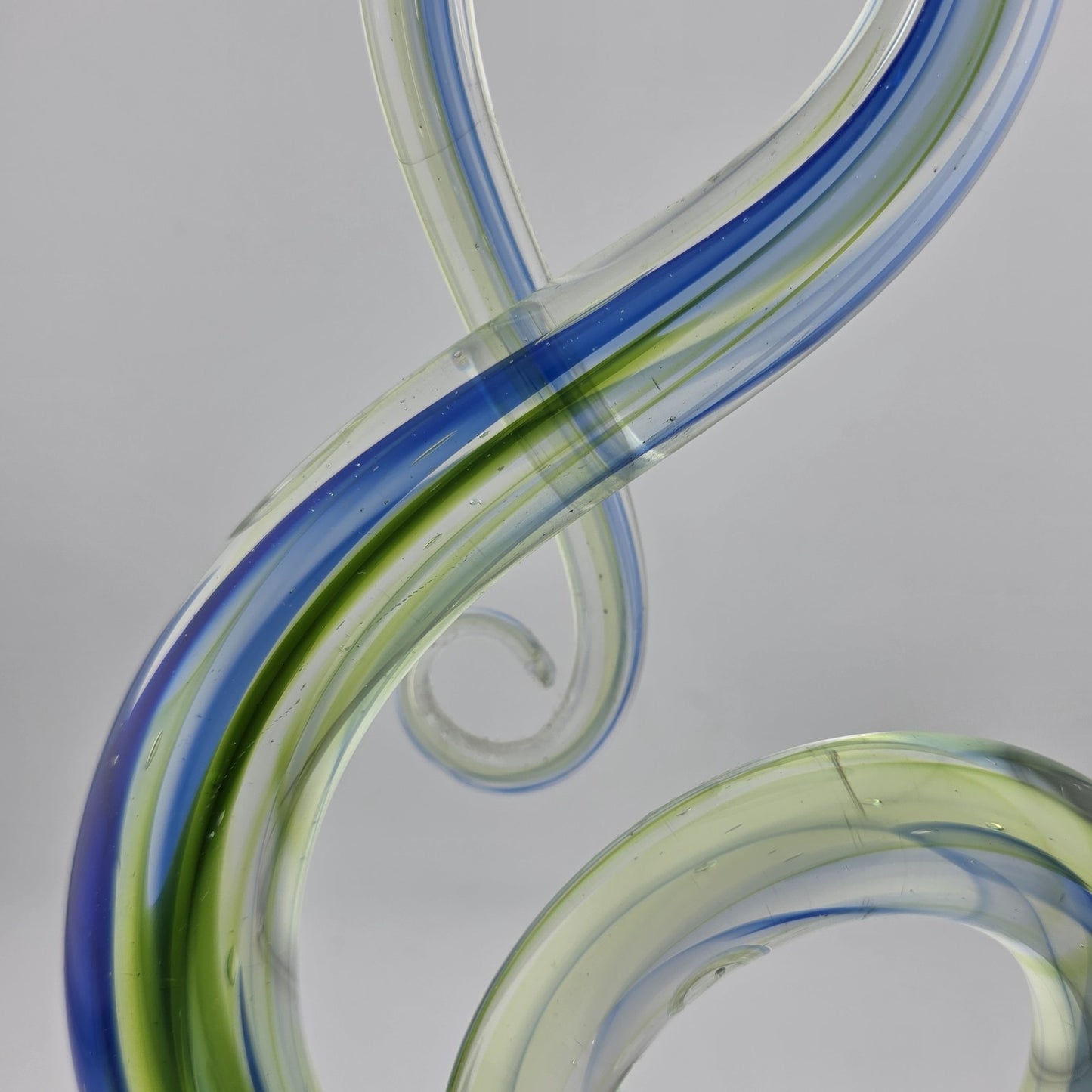 Hand Blown Music Treble Clef 10" Art Glass Sculpture Blue Green Infinity Vintage