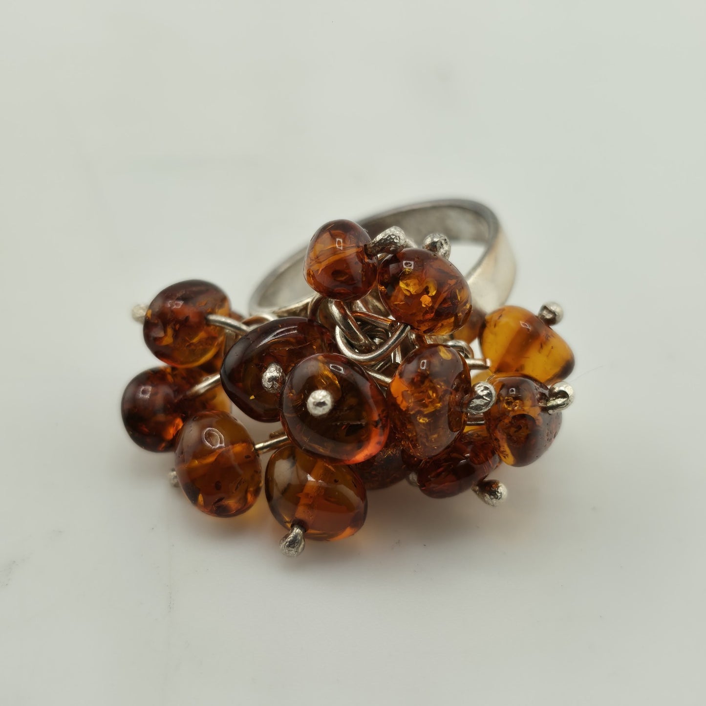 Baltic Amber Cluster Sterling Silver Ring Modernist Adjustable Vintage Polish