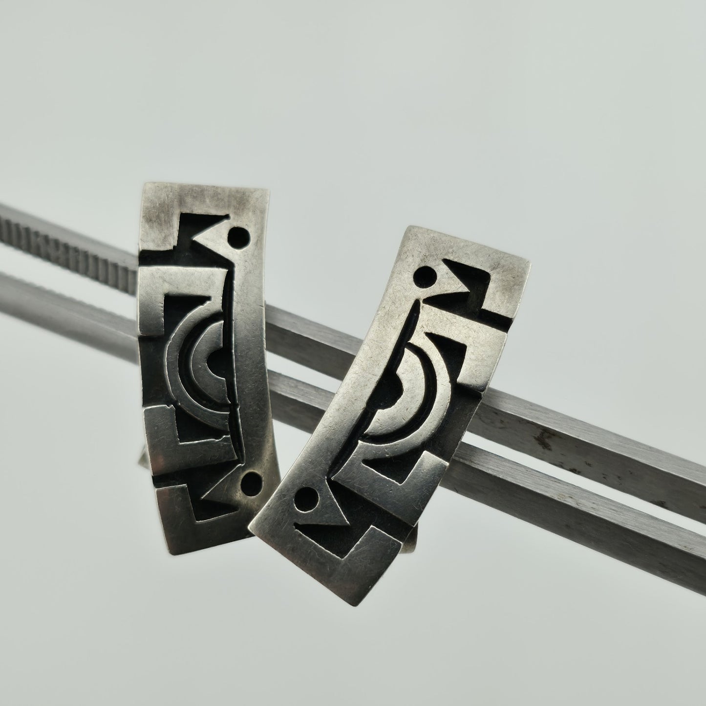 STERLING SILVER Earring ARTISAN MODERNIST Tribal Abstract Vintage Geometric