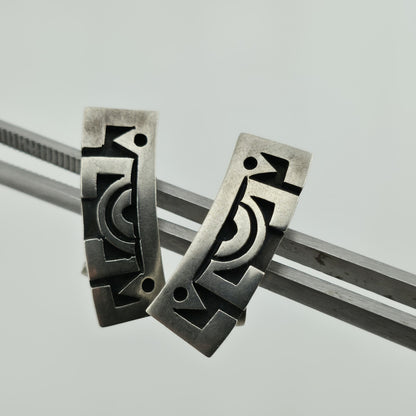 STERLING SILVER Earring ARTISAN MODERNIST Tribal Abstract Vintage Geometric