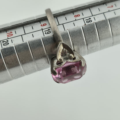 Sterling Silver Ring Pink Stone 925 Size 8.75 Solitaire C & C Vintage