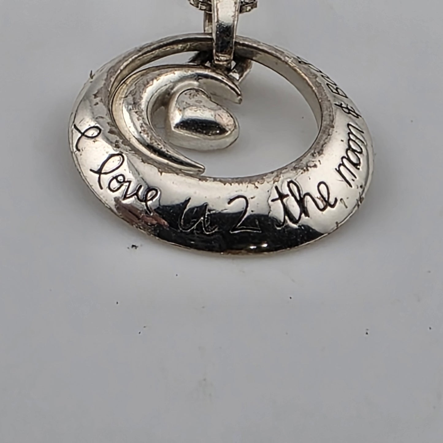 I Love You To The Moon and Back Necklace 925 Sterling Silver Heart Swirl Patina