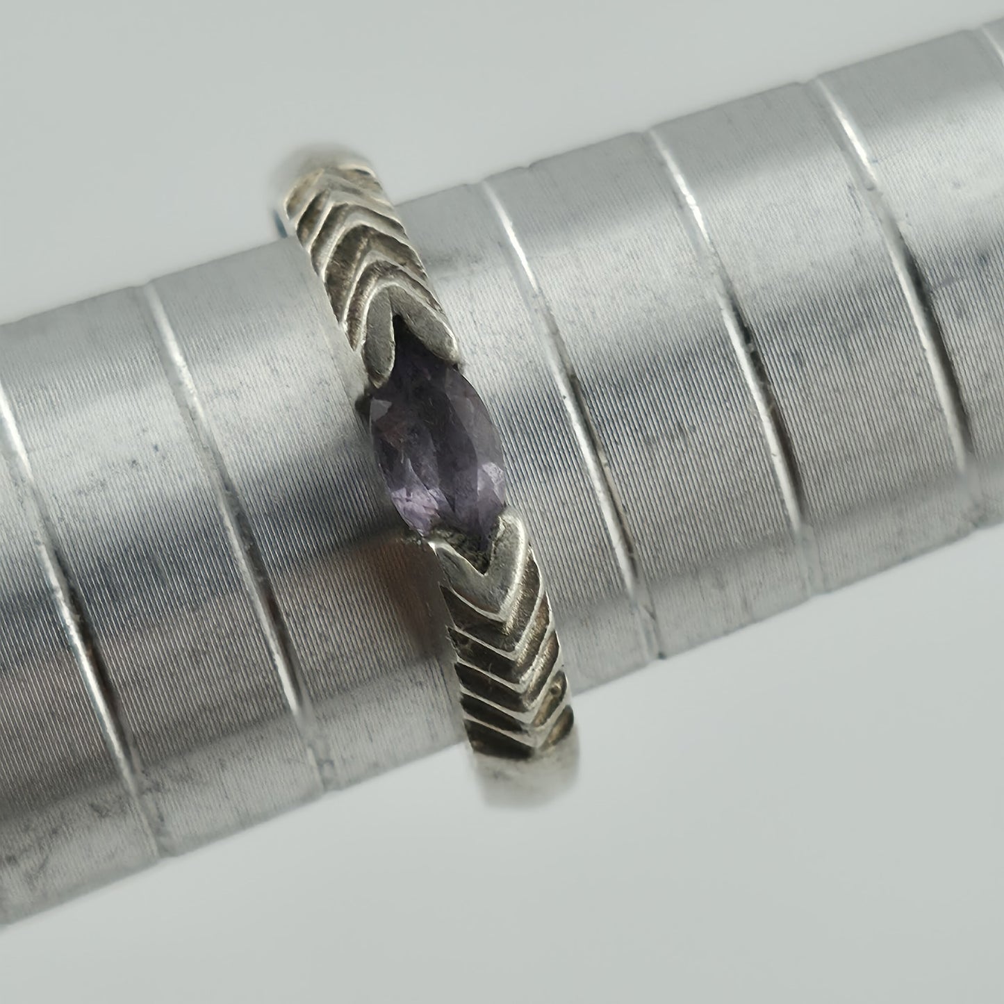 Sterling Silver Ring Purple Amethyst Stone  Solitaire Stackable Unique Vintage 6