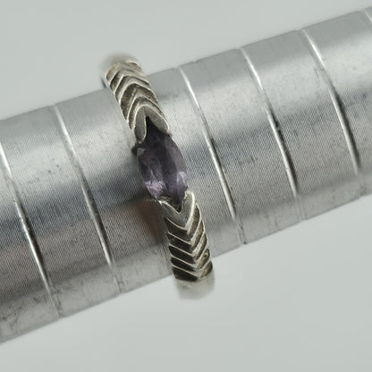 Sterling Silver Ring Purple Amethyst Stone  Solitaire Stackable Unique Vintage 6