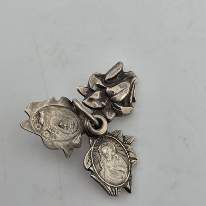 ORNATE ART DECO STERLING SILVER TRIPLE PART FLOWER RELIGIOUS CROSS CHARM 925