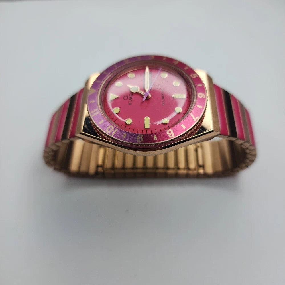 Timex Q Malibu 36mm Women’s Watch Gold & Pink Stainless Steel  Day-Date Quartz