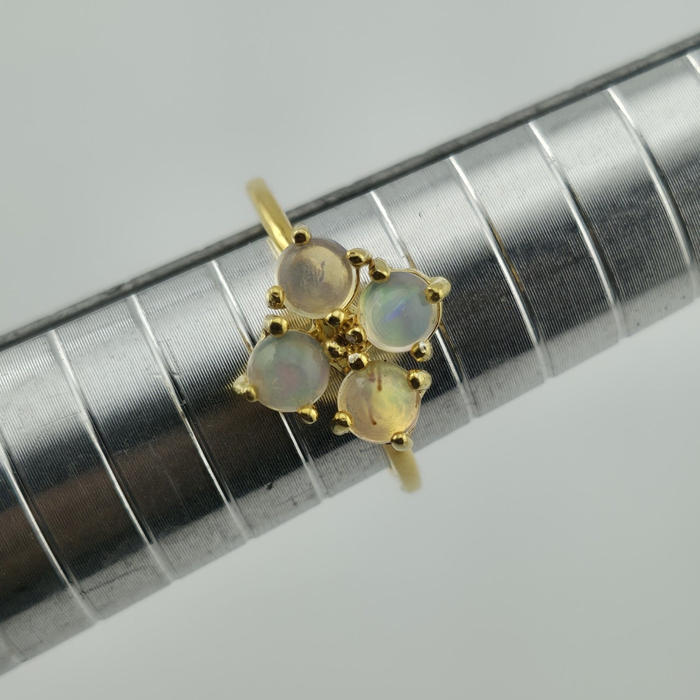 Vintage Opal Cluster Ring 925 Sterling Silver Gold Plated Size 6 Natural Gemstone Dainty Elegant Jewelry
