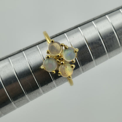 Vintage Opal Cluster Ring 925 Sterling Silver Gold Plated Size 6 Natural Gemstone Dainty Elegant Jewelry