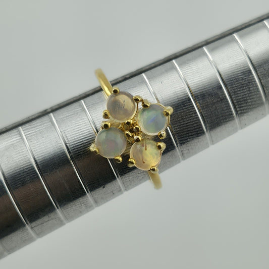 Vintage Opal Cluster Ring 925 Sterling Silver Gold Plated Size 6 Natural Gemstone Dainty Elegant Jewelry