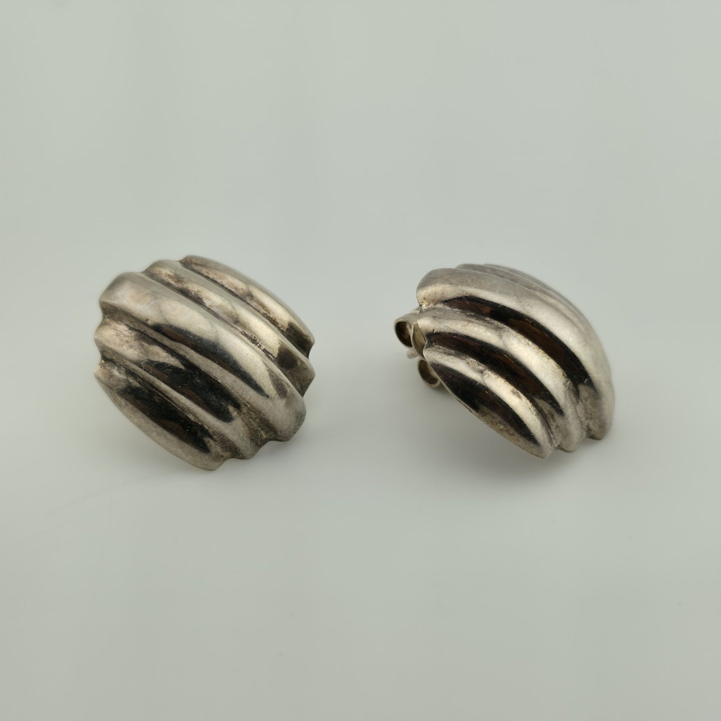 Vintage NF Sterling Silver Puffy Earrings 925 Ornate Textured Design Patina