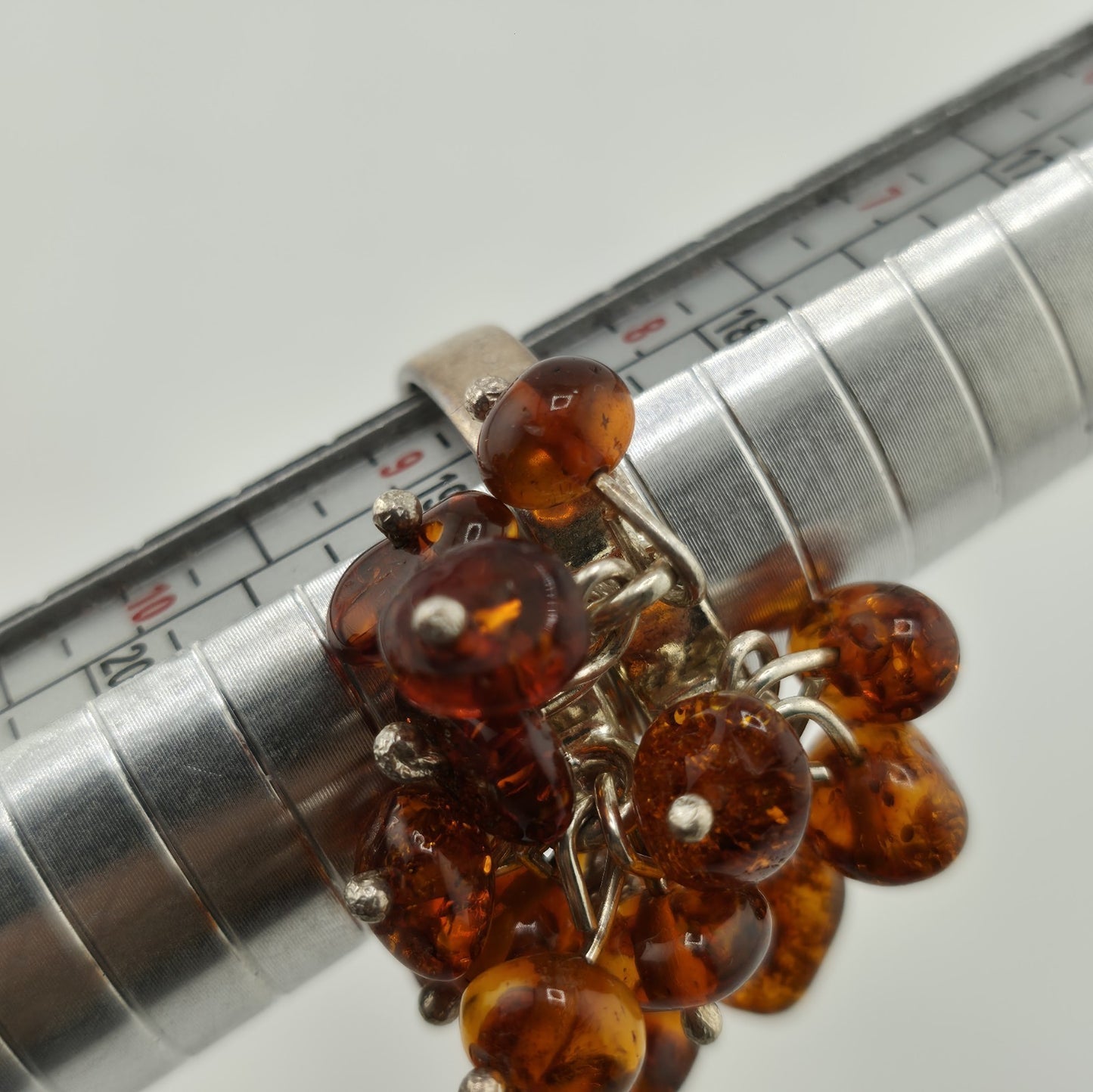 Baltic Amber Cluster Sterling Silver Ring Modernist Adjustable Vintage Polish